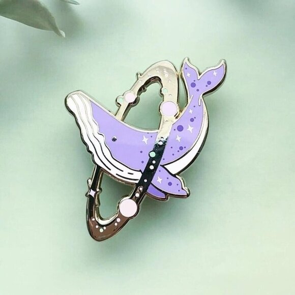 Cosmic Whale Enamel Pin - Gold Plated Celestial & Sea Life Jewelry - Picture 2 of 7